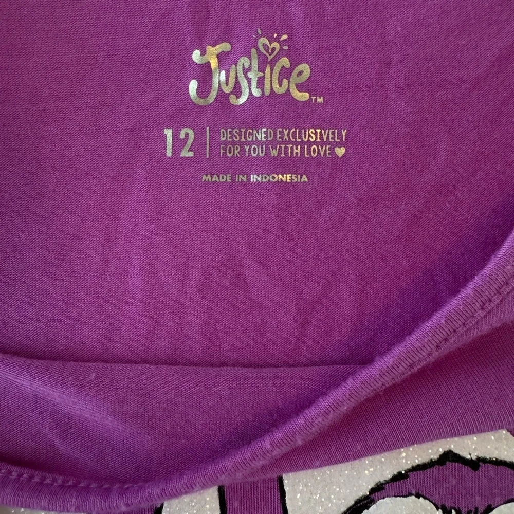 Justice Sloth Purple Short Sleeve Top Size 12 Girls Shirt
